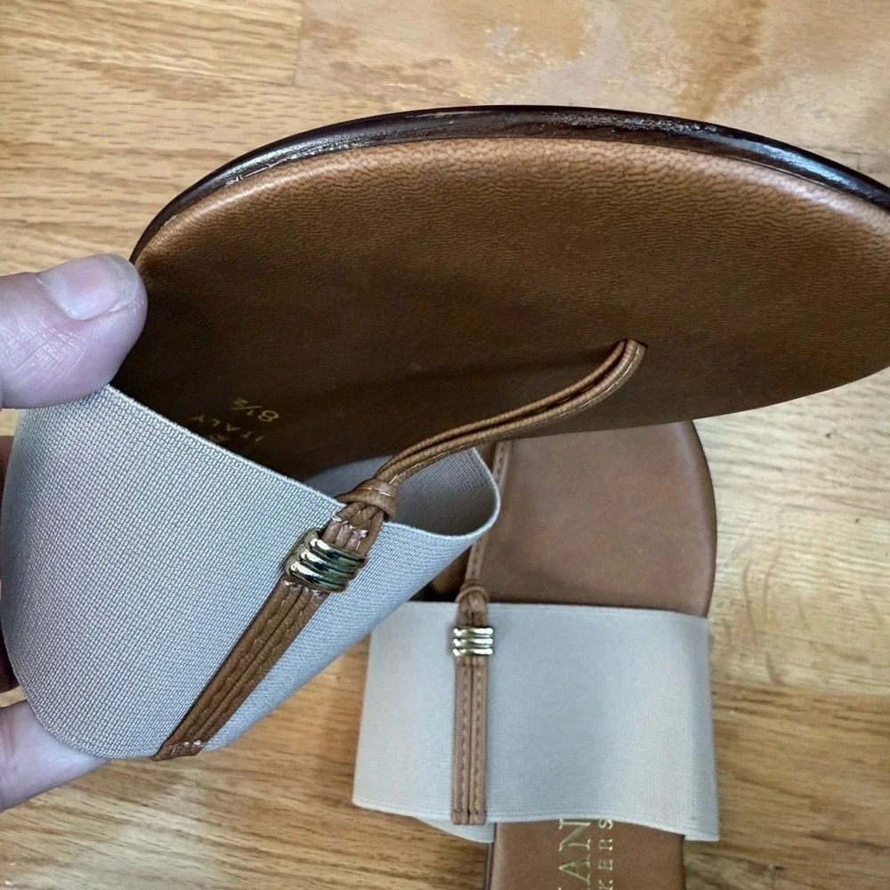 Italian Shoemaker Neutral Tan Strappy Slide Sandals Made in Italy Size 8.5